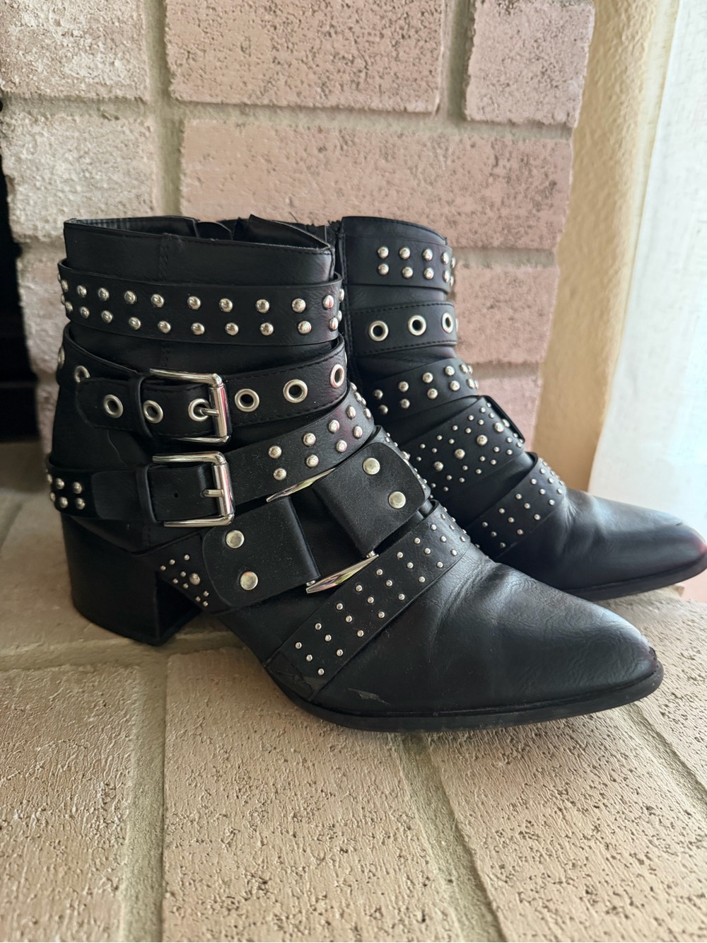 Fergalicious Black Studded Buckle Ankle Booties